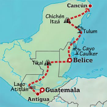 Mapa de De Guatemala a Yucatán