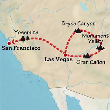 Mapa de Del Gran Cañón a San Francisco