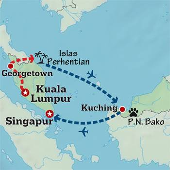 Mapa de Malasia y el corazón de Borneo
