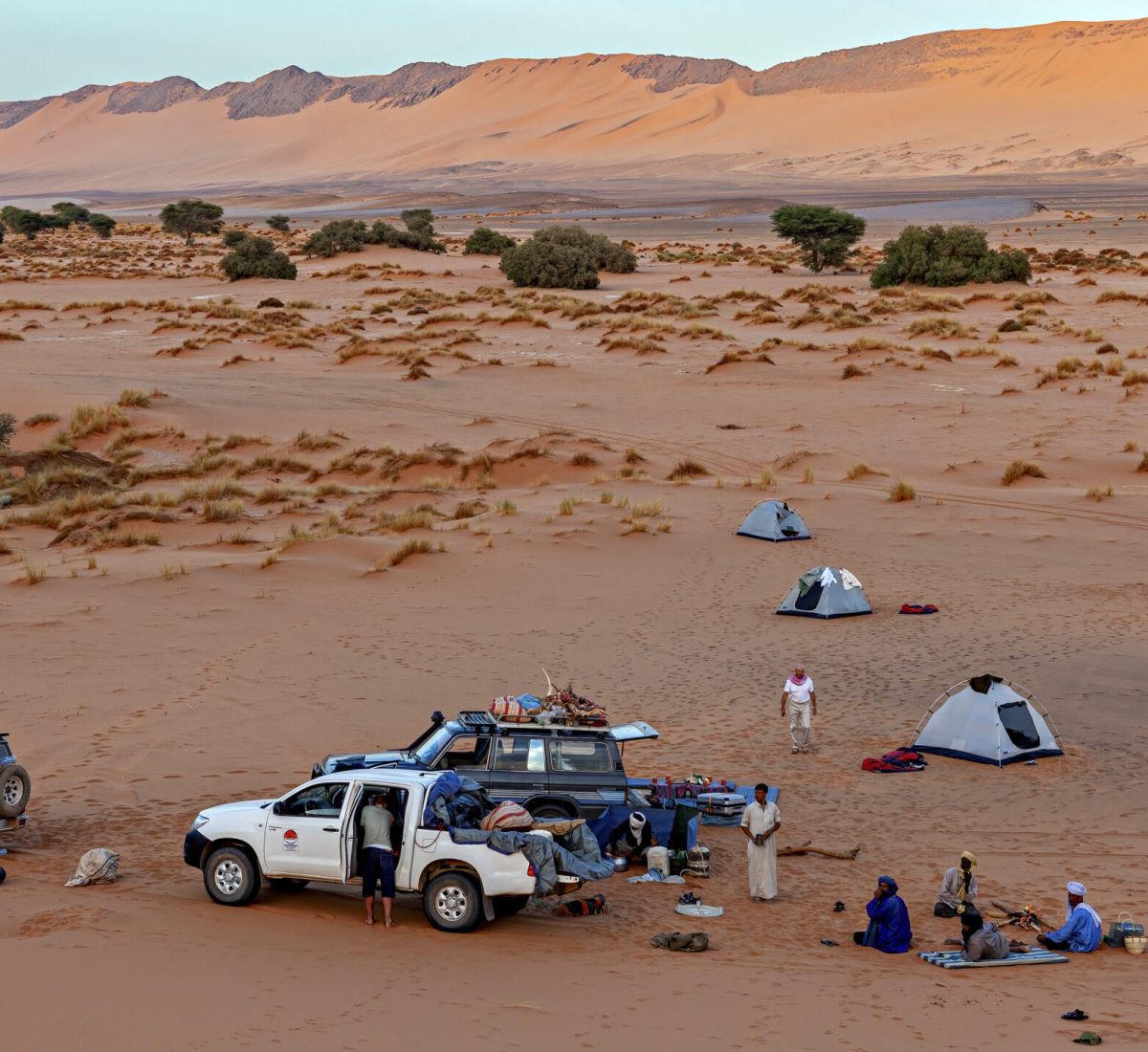 Tamanrasett, Tamanrasett, Algeria - November 11, 2025: Camping in the Sand Dunes in the Sahara of Algeria