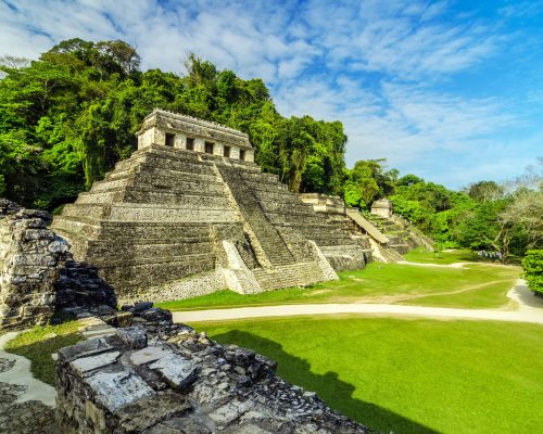 Ancient Mayan temples in the ruined city of Palenque