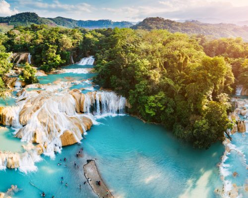 Aerial view of Agua Azul Waterfalls in Chiapas Mexico